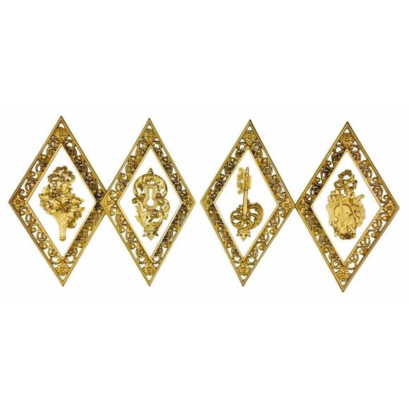 Vintage 70s Hollywood Regency MCM Syroco Diamond Gold Wall Plaques Hanging - Picture 4 of 7